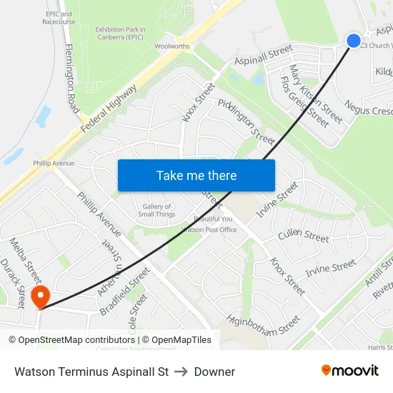 Watson Terminus Aspinall St to Downer map
