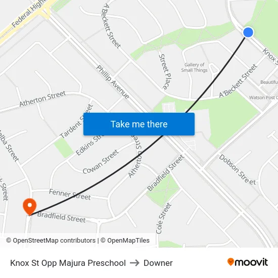Knox St Opp Majura Preschool to Downer map