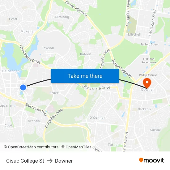 Cisac College St to Downer map