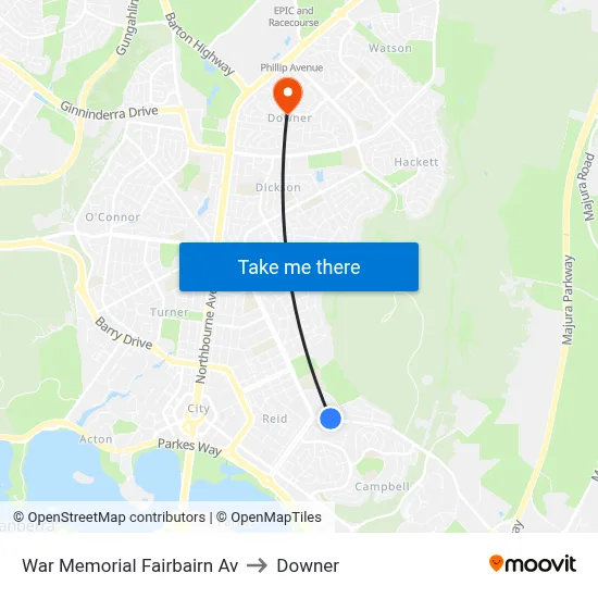 War Memorial Fairbairn Av to Downer map