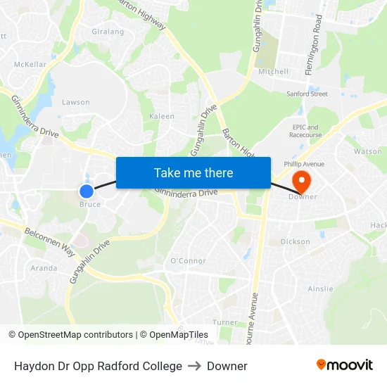 Haydon Dr Opp Radford College to Downer map