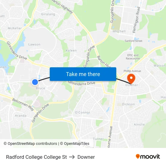 Radford College College St to Downer map