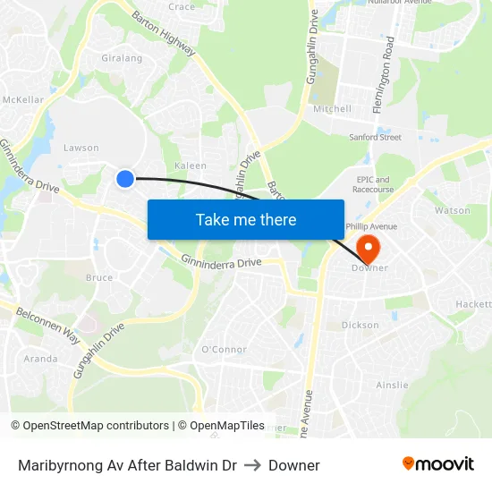 Maribyrnong Av After Baldwin Dr to Downer map