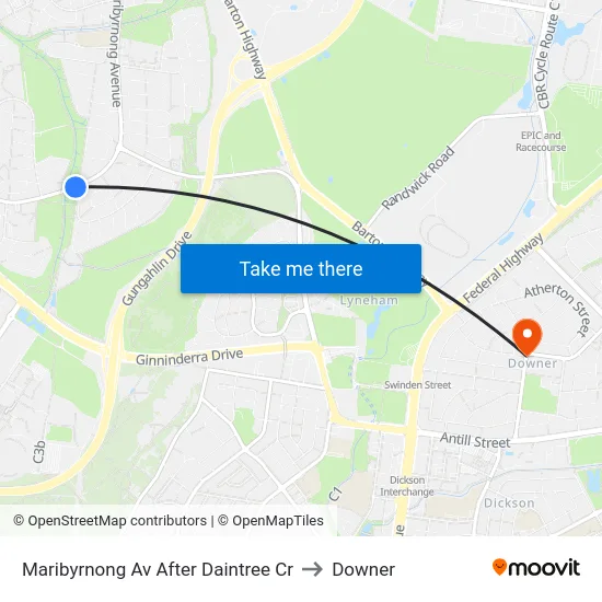 Maribyrnong Av After Daintree Cr to Downer map