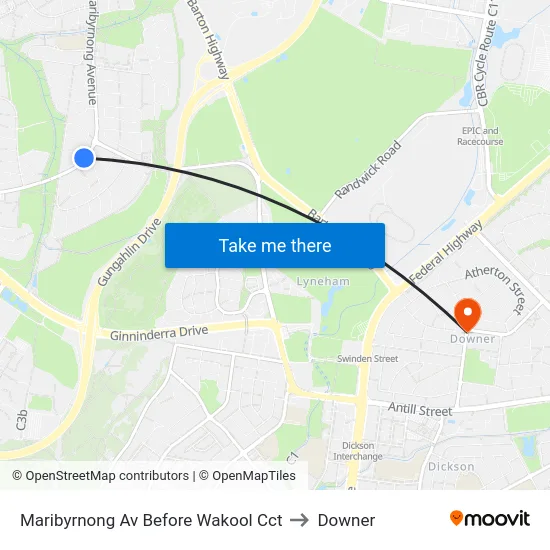 Maribyrnong Av Before Wakool Cct to Downer map