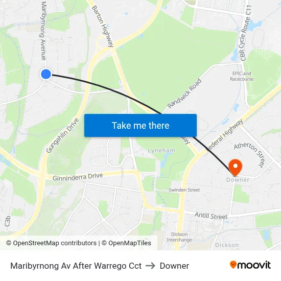 Maribyrnong Av After Warrego Cct to Downer map