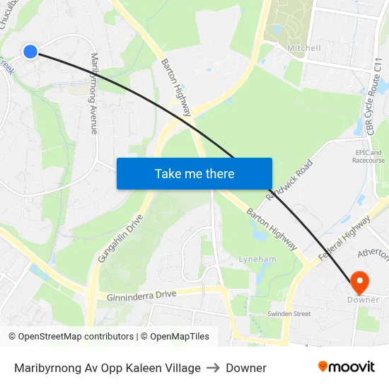 Maribyrnong Av Opp Kaleen Village to Downer map
