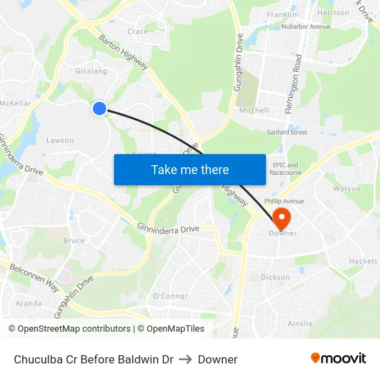 Chuculba Cr Before Baldwin Dr to Downer map