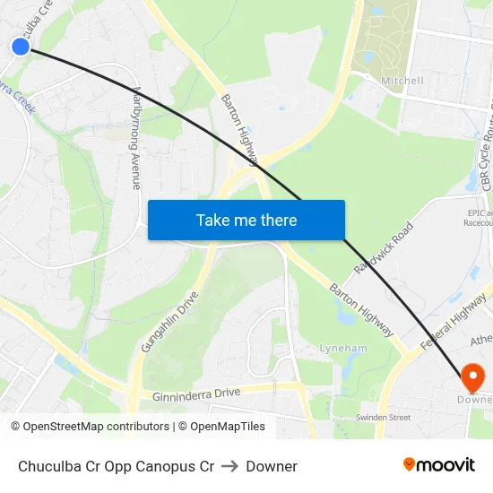 Chuculba Cr Opp Canopus Cr to Downer map