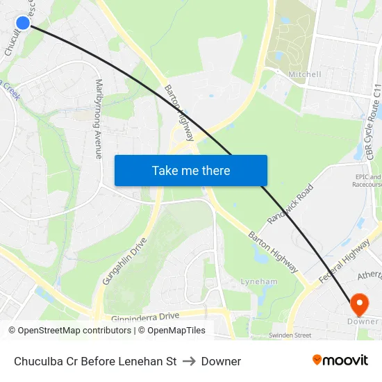 Chuculba Cr Before Lenehan St to Downer map