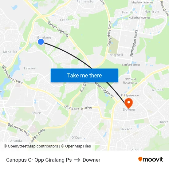 Canopus Cr Opp Giralang Ps to Downer map