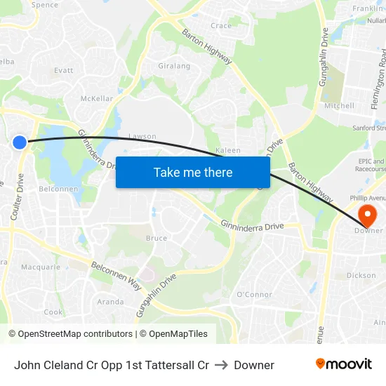 John Cleland Cr Opp 1st Tattersall Cr to Downer map