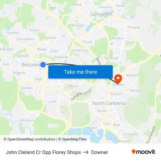 John Cleland Cr Opp Florey Shops to Downer map
