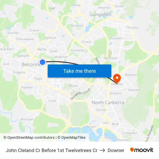John Cleland Cr Before 1st Twelvetrees Cr to Downer map