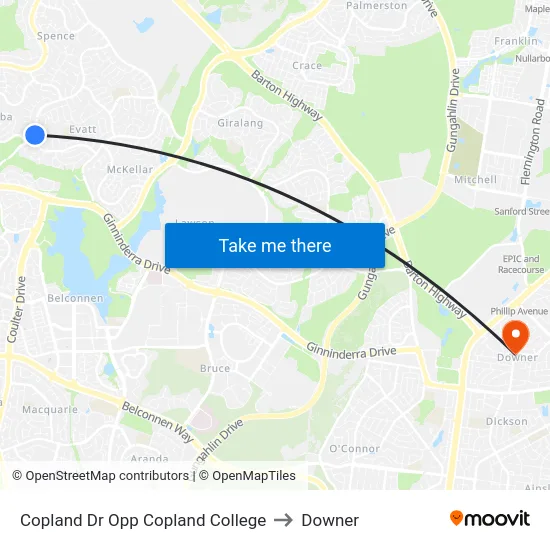 Copland Dr Opp Copland College to Downer map