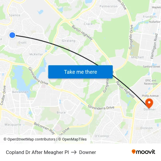 Copland Dr After Meagher Pl to Downer map