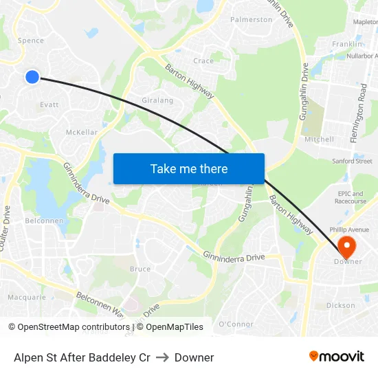 Alpen St After Baddeley Cr to Downer map