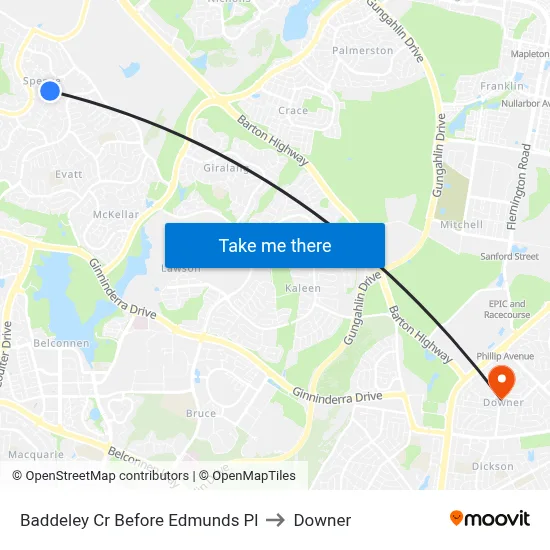 Baddeley Cr Before Edmunds Pl to Downer map