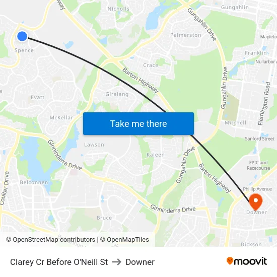 Clarey Cr Before O'Neill St to Downer map