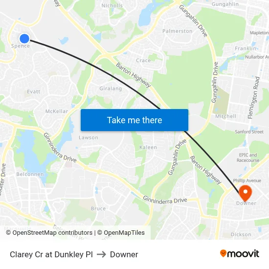 Clarey Cr at Dunkley Pl to Downer map
