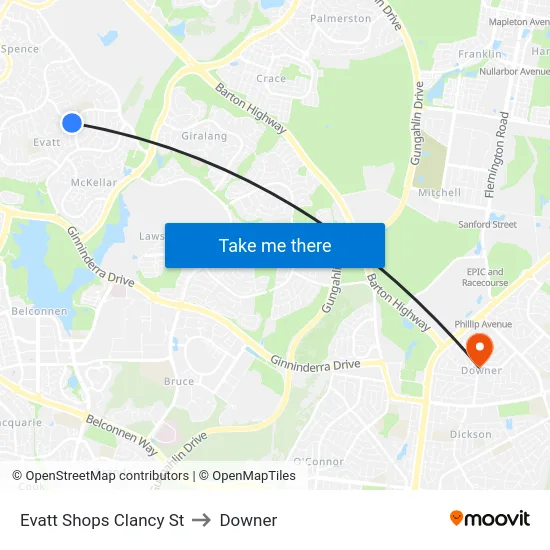 Evatt Shops Clancy St to Downer map