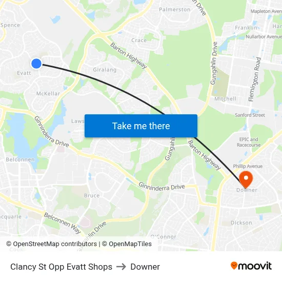 Clancy St Opp Evatt Shops to Downer map