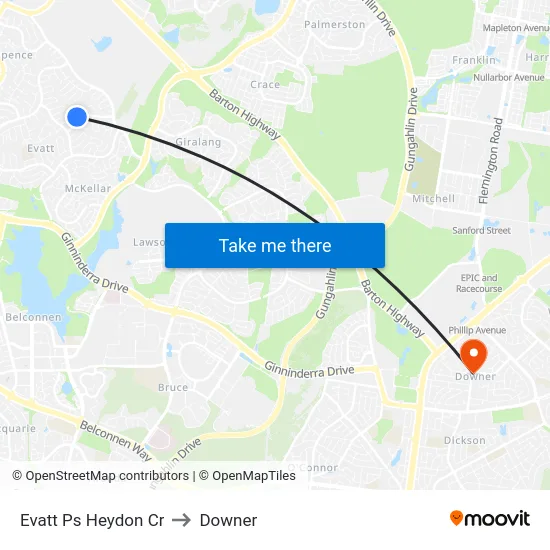 Evatt Ps Heydon Cr to Downer map