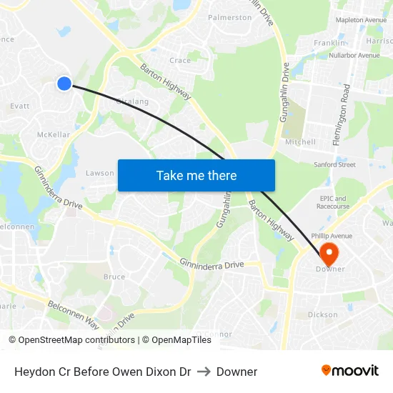 Heydon Cr Before Owen Dixon Dr to Downer map