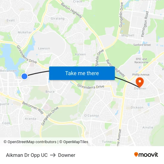 Aikman Dr Opp UC to Downer map