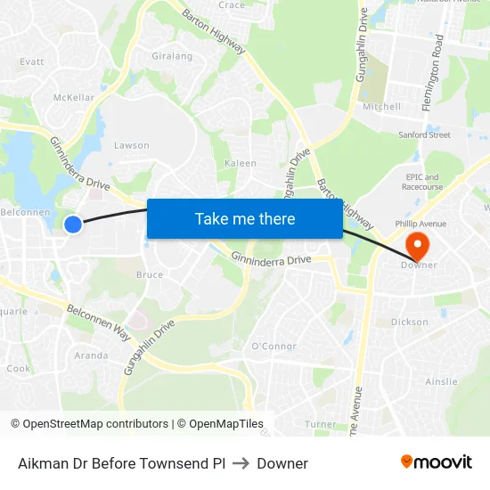 Aikman Dr Before Townsend Pl to Downer map