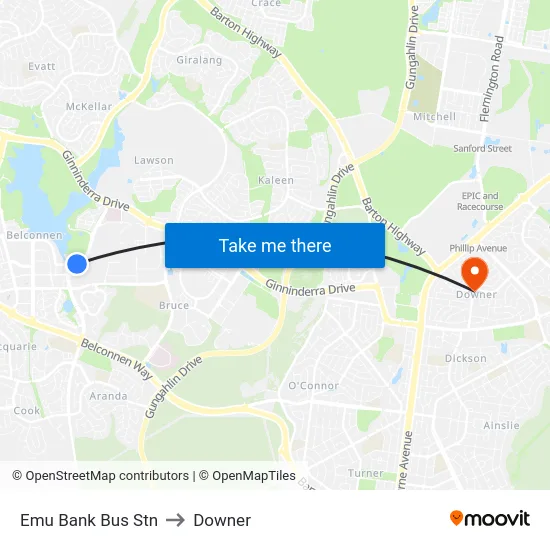 Emu Bank Bus Stn to Downer map