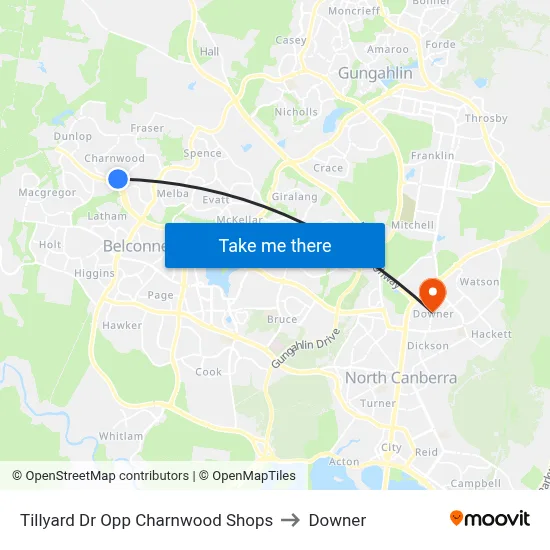Tillyard Dr Opp Charnwood Shops to Downer map