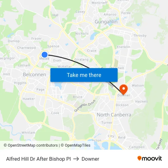 Alfred Hill Dr After Bishop Pl to Downer map