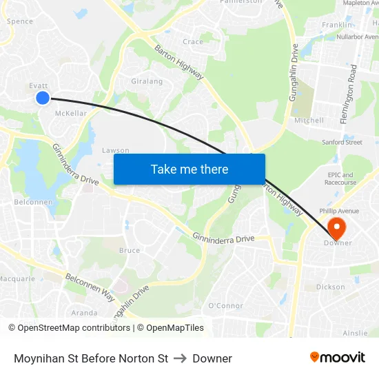 Moynihan St Before Norton St to Downer map