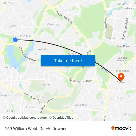 169 William Webb Dr to Downer map