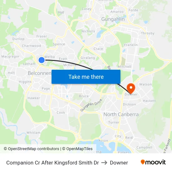 Companion Cr After Kingsford Smith Dr to Downer map