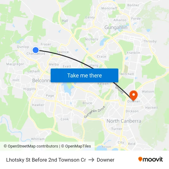 Lhotsky St Before 2nd Townson Cr to Downer map
