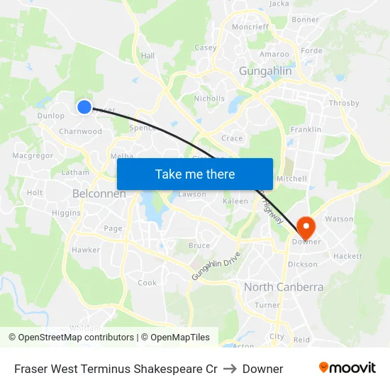 Fraser West Terminus Shakespeare Cr to Downer map