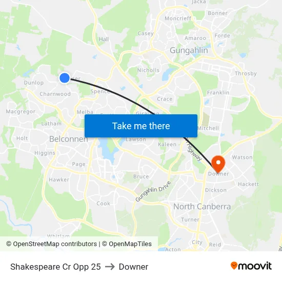 Shakespeare Cr Opp 25 to Downer map
