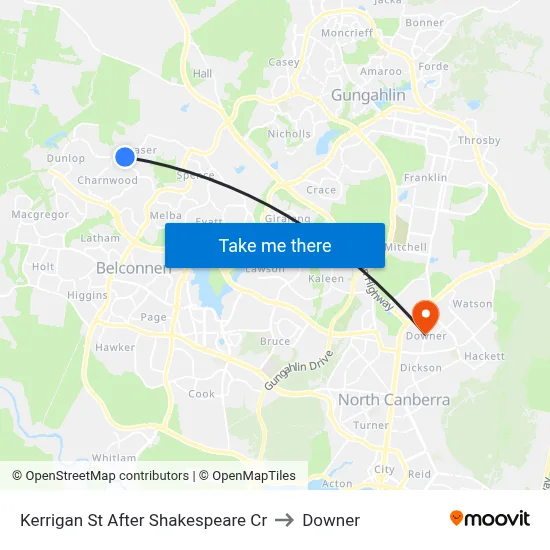 Kerrigan St After Shakespeare Cr to Downer map
