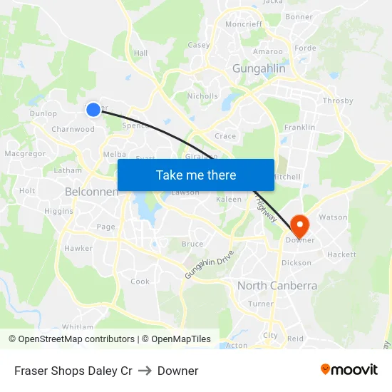 Fraser Shops Daley Cr to Downer map