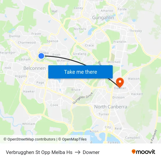 Verbrugghen St Opp Melba Hs to Downer map