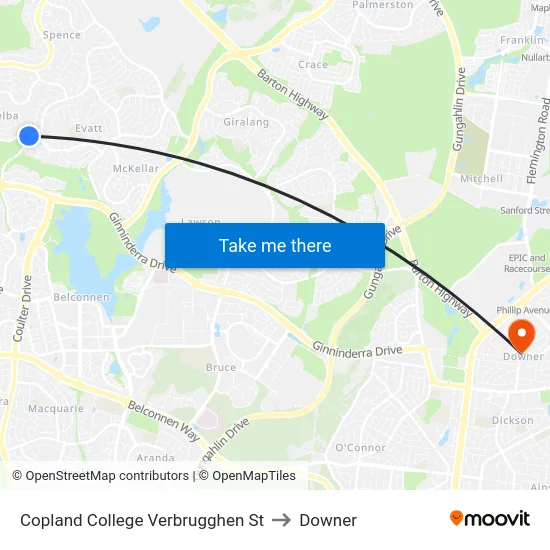 Copland College Verbrugghen St to Downer map