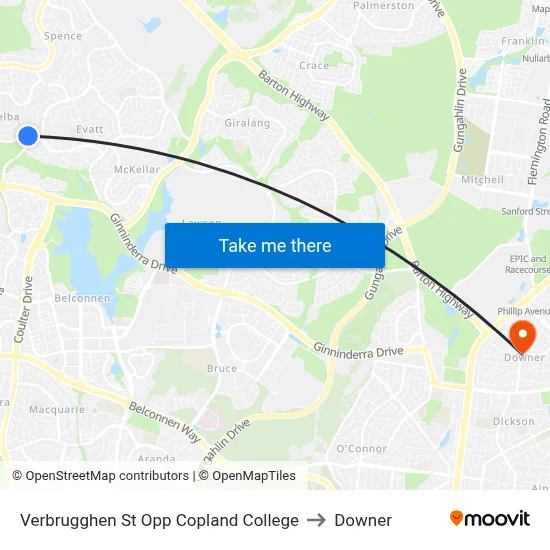 Verbrugghen St Opp Copland College to Downer map