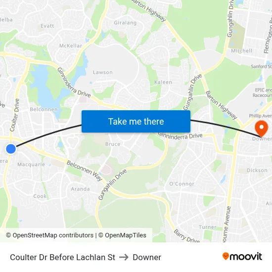 Coulter Dr Before Lachlan St to Downer map
