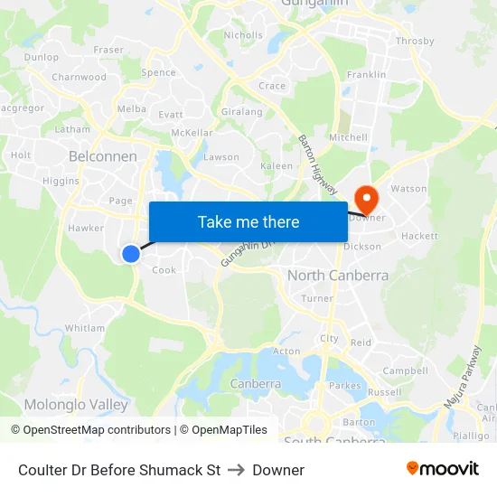 Coulter Dr Before Shumack St to Downer map