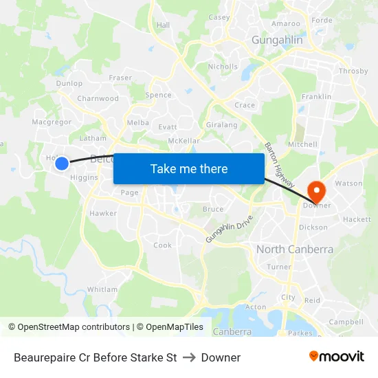 Beaurepaire Cr Before Starke St to Downer map