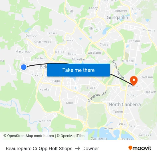 Beaurepaire Cr Opp Holt Shops to Downer map