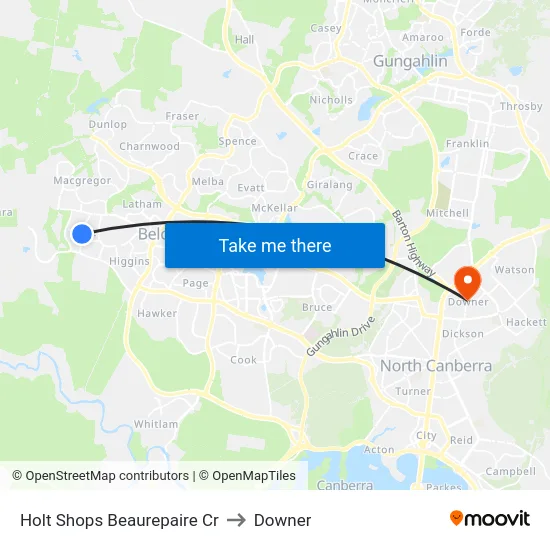 Holt Shops Beaurepaire Cr to Downer map