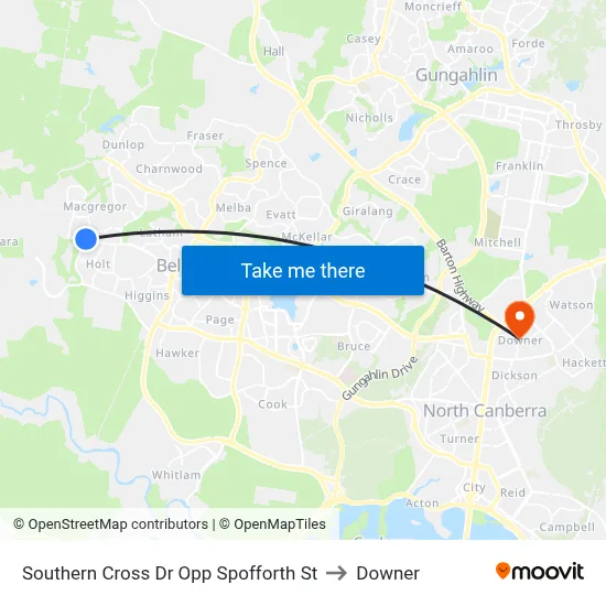 Southern Cross Dr Opp Spofforth St to Downer map